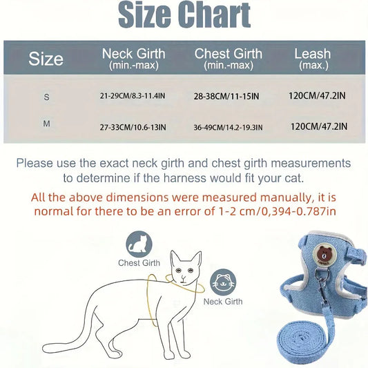 Cat Leash with Bear Pattern, Anti-Escape Harness, Special Pet Harness for Walking Cats, Kitten Leash