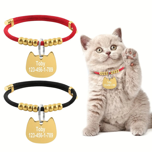 Customized Name Pet Collar for Cats Braided Rope Adjustable Collar with Cat Tag Pendant Suitable for Small to Medium-Sized Dogs