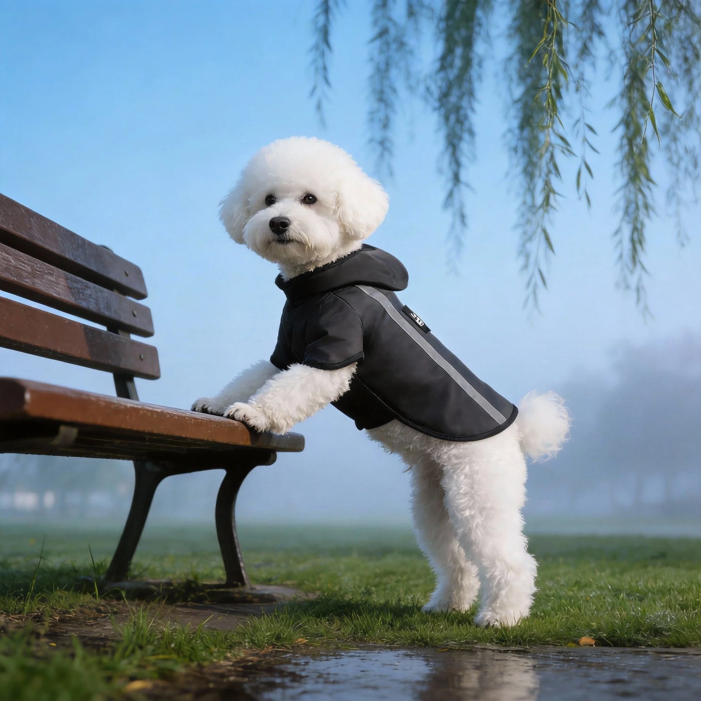 Black Raincoat for Dogs in Spring and Summer. For Use During Rainy Seasons. Suitable for Small and Medium-Sized Dogs as All-Weat
