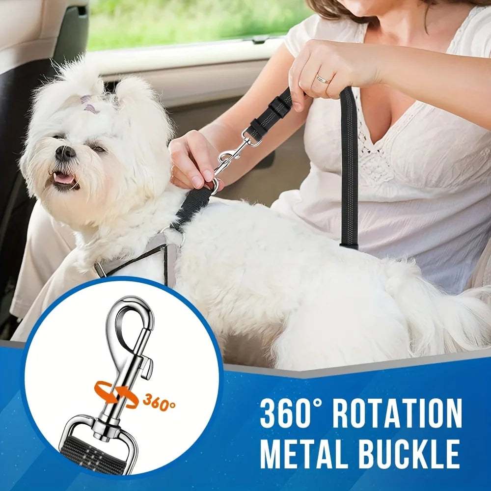 Dog Seat Belt for Car,Dog Car Harness Seatbelt Adjustable with Elastic Bungee Buffer, 2in1 Pet Leash Restraint Dog Safety Tether