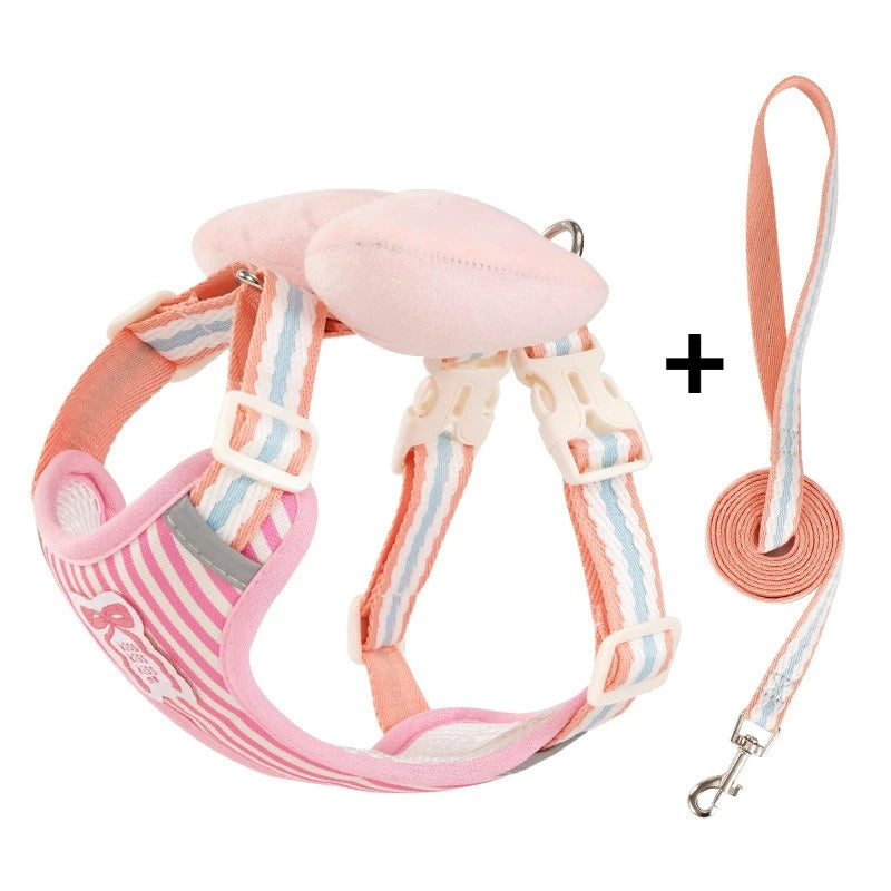Dog harness with bow, all-season small breed no-pull leash, anti-escape leash for pet walking and gardening