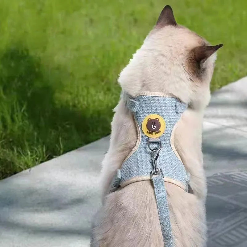 Cat Leash with Bear Pattern, Anti-Escape Harness, Special Pet Harness for Walking Cats, Kitten Leash