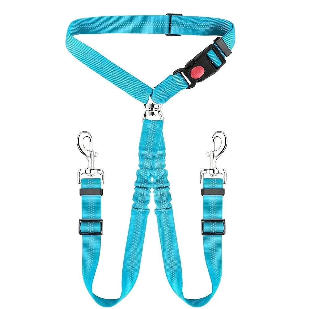 Dog Seat Belt for Car,Dog Car Harness Seatbelt Adjustable with Elastic Bungee Buffer, 2in1 Pet Leash Restraint Dog Safety Tether