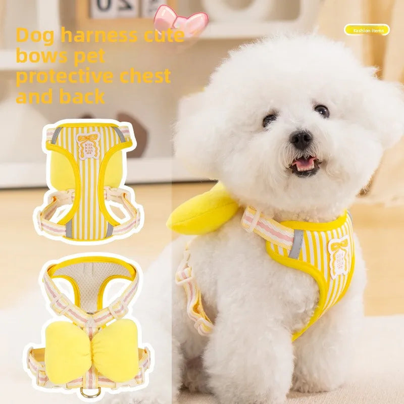 Dog harness with bow, all-season small breed no-pull leash, anti-escape leash for pet walking and gardening