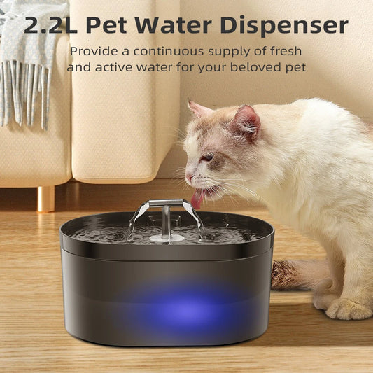 2.2L Cat Water Fountain Smart Pet Drinking Fountain with Filter LED Light Activated Carbon for Cats Dogs