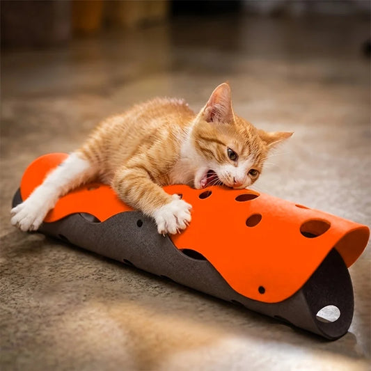 Felt Cat Tunnel Toy – Collapsible Interactive Play Tunnel with Cutout Holes for Cats, Soft Hideaway&Exploration Fun, Easy Clean
