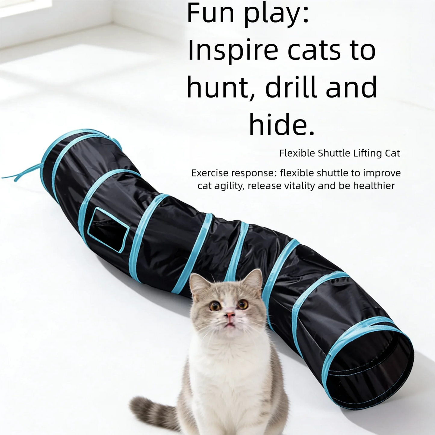 Cat Play Tunnel Interactive Toy, Hide and Seek Tunnel, Portable & Collapsible Pop Up Cat Tunnel for Cats' Instinct