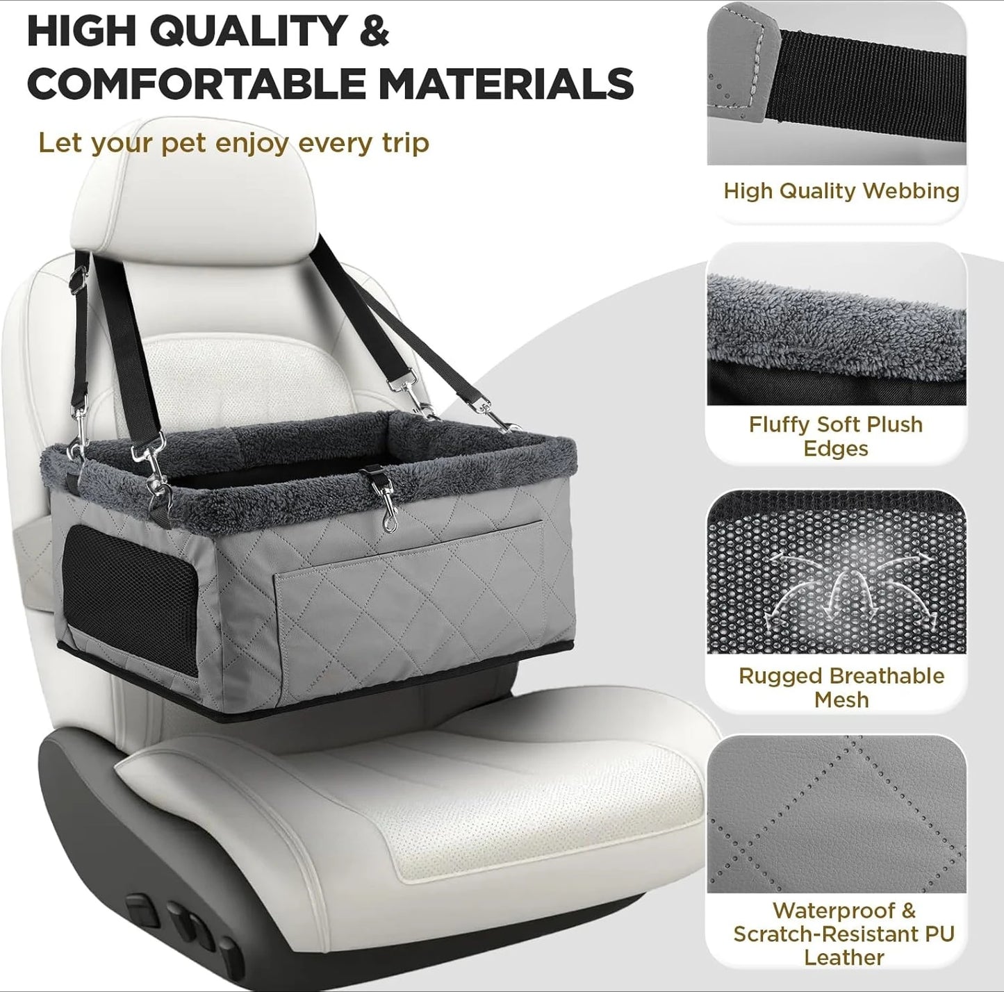 Upgrade Dog Booster Seat for Small Dogs Waterproof Leather Pet Car Seat with Metal Frame Portable Travel Carrier Bag