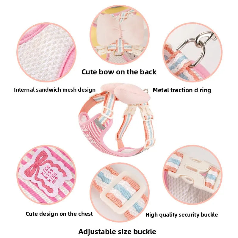 Dog harness with bow, all-season small breed no-pull leash, anti-escape leash for pet walking and gardening