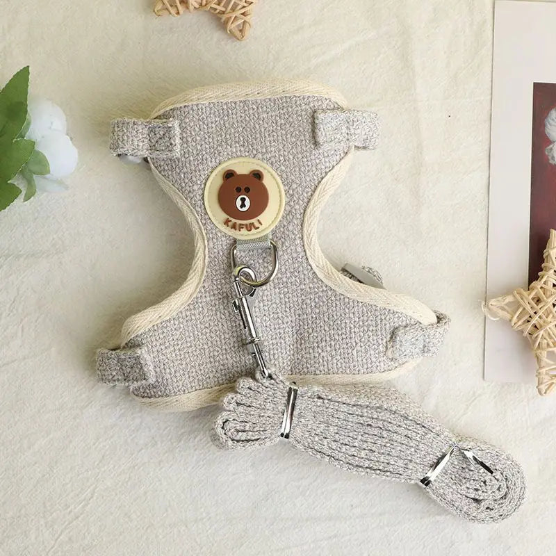Cat Leash with Bear Pattern, Anti-Escape Harness, Special Pet Harness for Walking Cats, Kitten Leash