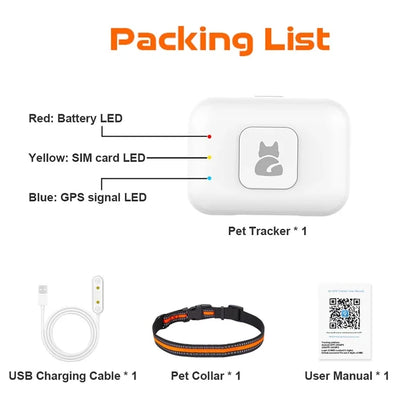 GPS Pet Tracker with Colorful LED Flash 4G Smart Pet Collar IP67 Waterproof Pedometer Pet Calorie Health Data Tracker White