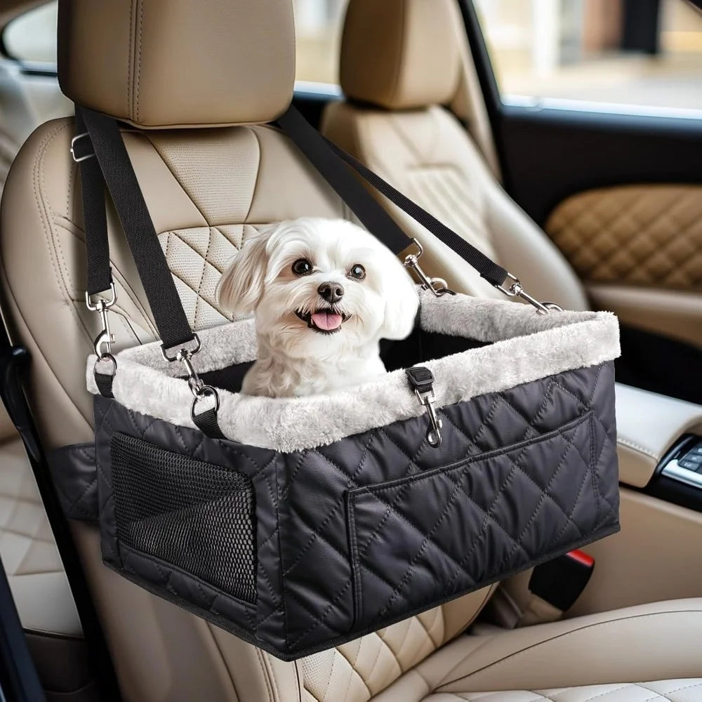 Upgrade Dog Booster Seat for Small Dogs Waterproof Leather Pet Car Seat with Metal Frame Portable Travel Carrier Bag