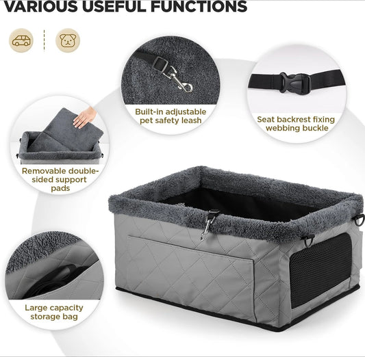 Upgrade Dog Booster Seat for Small Dogs Waterproof Leather Pet Car Seat with Metal Frame Portable Travel Carrier Bag