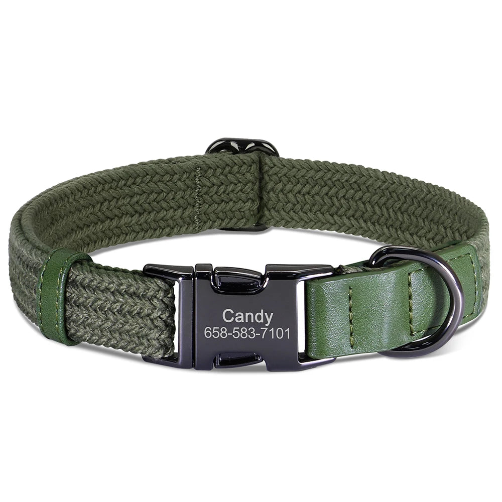 Custom Dog Collar Dog Durable Nylon Dog Collars Free Engraved Pet Name Buckle Necklace Adjustable for Small Medium Large Dogs