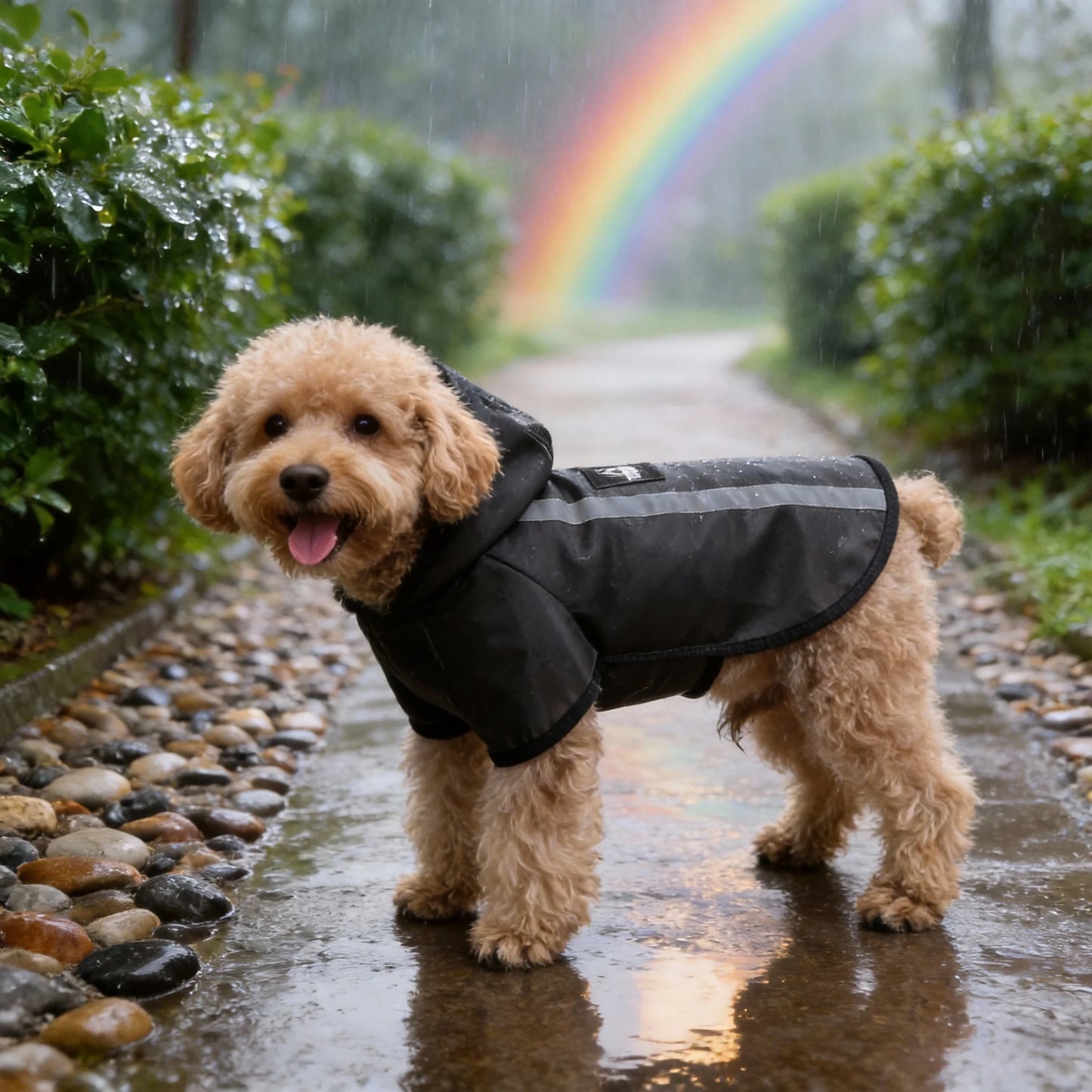Black Raincoat for Dogs in Spring and Summer. For Use During Rainy Seasons. Suitable for Small and Medium-Sized Dogs as All-Weat