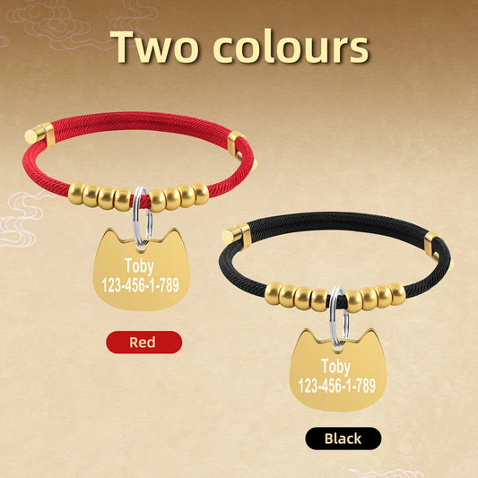 Customized Name Pet Collar for Cats Braided Rope Adjustable Collar with Cat Tag Pendant Suitable for Small to Medium-Sized Dogs