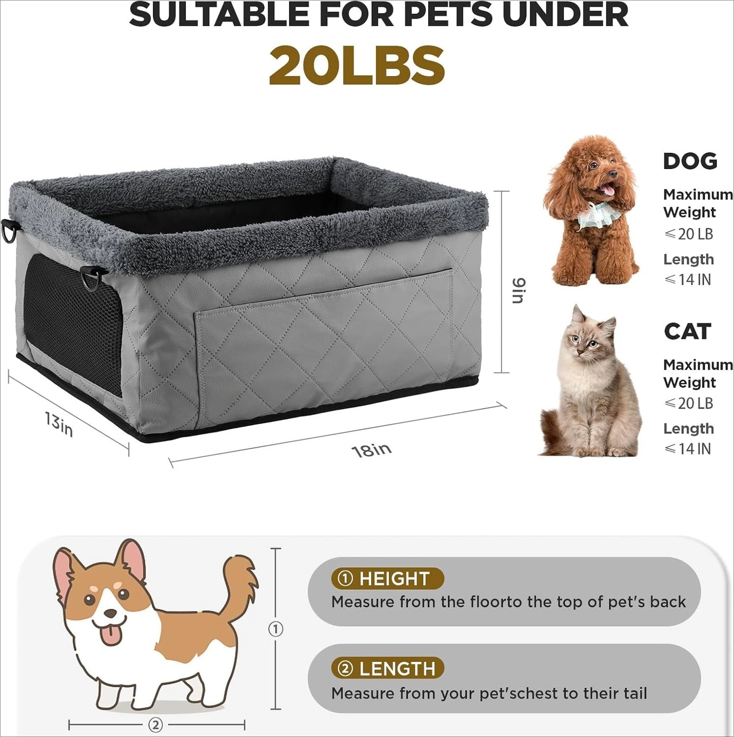 Upgrade Dog Booster Seat for Small Dogs Waterproof Leather Pet Car Seat with Metal Frame Portable Travel Carrier Bag