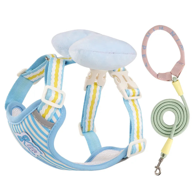 Dog harness with bow, all-season small breed no-pull leash, anti-escape leash for pet walking and gardening