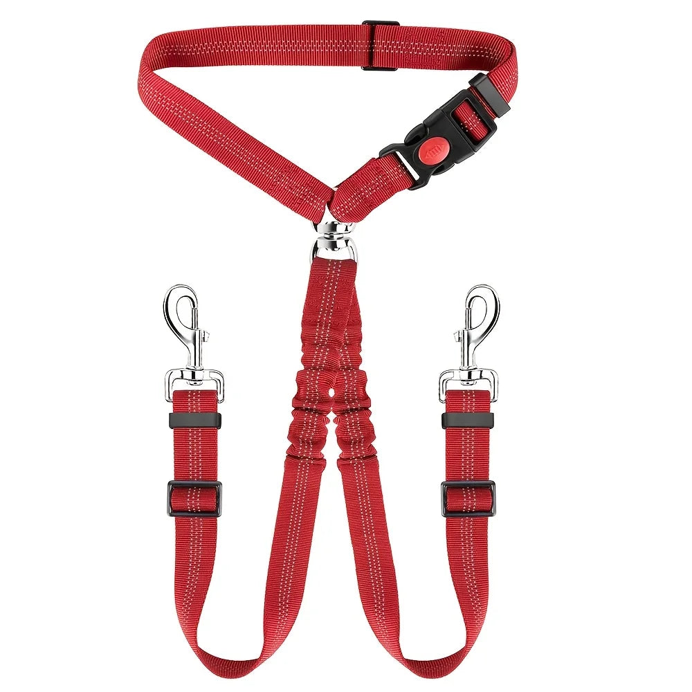 Dog Seat Belt for Car,Dog Car Harness Seatbelt Adjustable with Elastic Bungee Buffer, 2in1 Pet Leash Restraint Dog Safety Tether