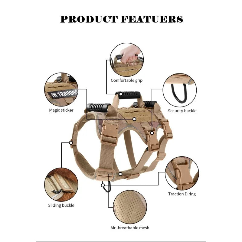 Dogs Harnesses Leads Pet Tactical Harness Dog Shock-absorbing Traction Explosion-proof Harness
