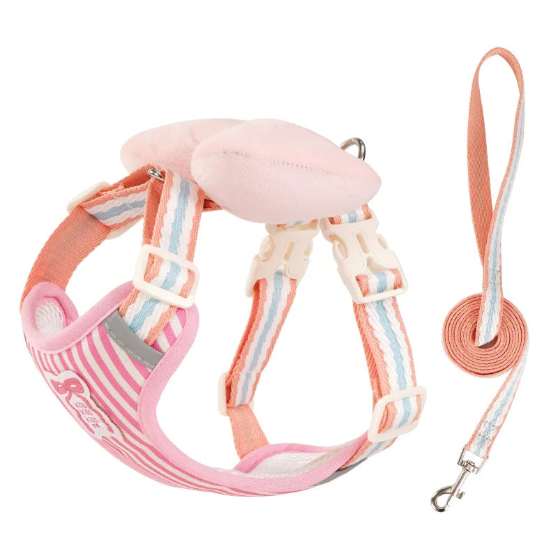 Dog harness with bow, all-season small breed no-pull leash, anti-escape leash for pet walking and gardening